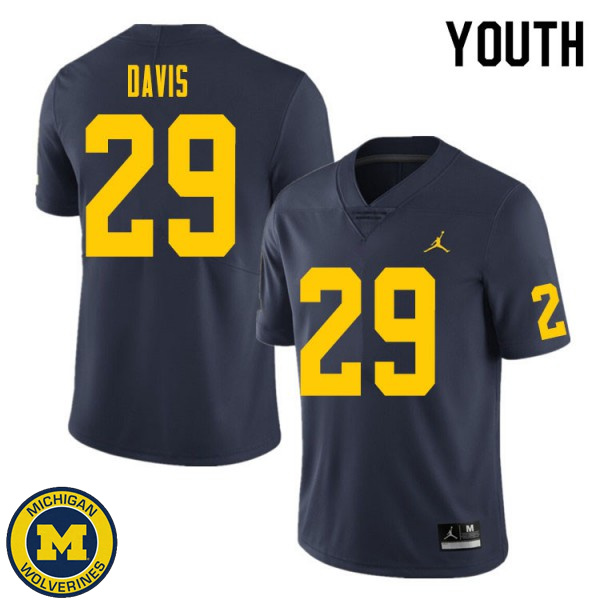 Youth Michigan Wolverines #29 Jared Davis Navy Replica Game Jersey